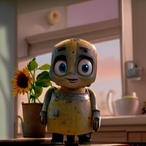 JiT-DDT sample: animated 3d robot windowsill