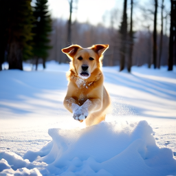 Linum v2 sample: golden retriever snow