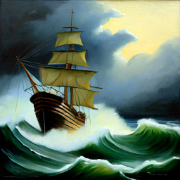 Linum v2 sample: oil painting stormy ship